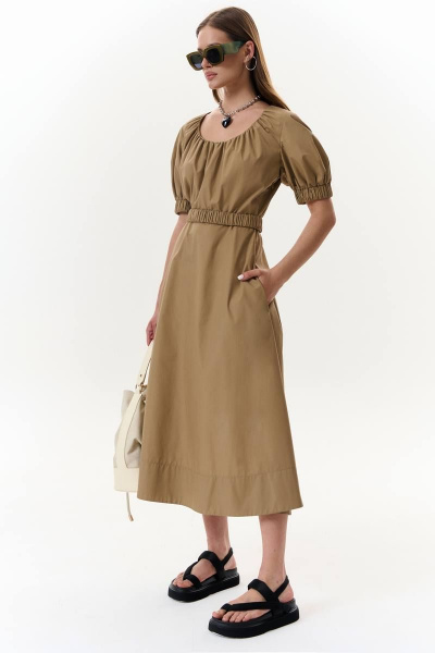 Летнее платье с сборкой, вырезом и поясом-резинкой MilMil 1089S песок - фото 2