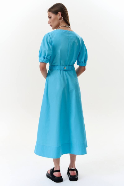 Платье А-силуэта из текстиля с поясом-резинкой на каждый день MilMil 1089L лазурь - фото 5