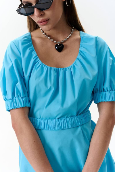 Платье А-силуэта из текстиля с поясом-резинкой на каждый день MilMil 1089L лазурь - фото 4