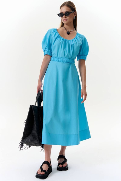 Платье А-силуэта из текстиля с поясом-резинкой на каждый день MilMil 1089L лазурь - фото 1