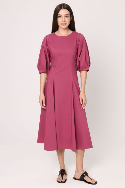 Платье на каждый день хлопковое с объемными рукавами Панда 139080w темно-малиновый - фото 1
