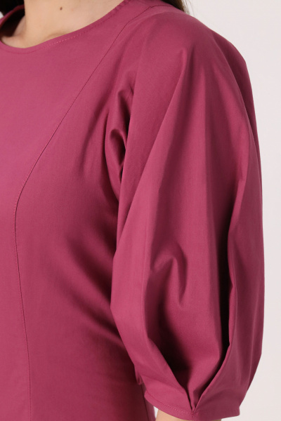 Платье на каждый день хлопковое с объемными рукавами Панда 139080w темно-малиновый - фото 3