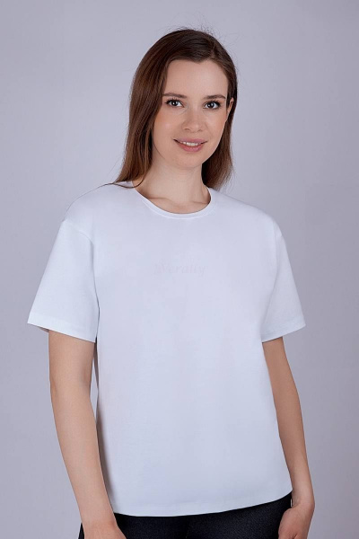 Белая женская джемпер из вискозы и трикотажа с рукавом со спущенным плечом Verally 452-1 белый - фото 1