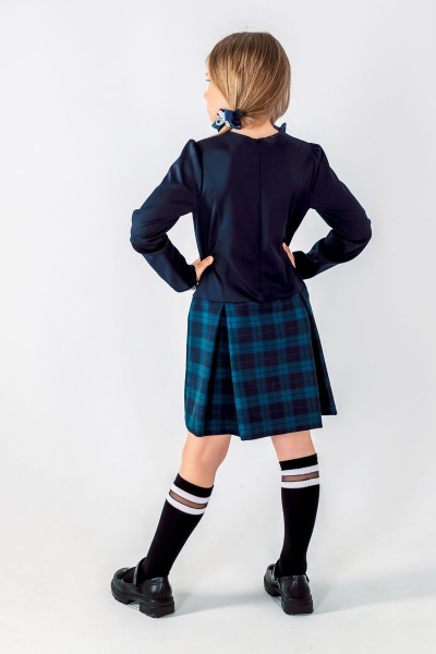 Платье для девочки с рельефными швами и складками Франтишка Ш-3215Э-22с-14-с78 темно-синий-зелёная-клетка - фото 5