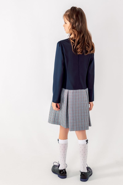 Платье для девочки полуприлегающего силуэта с складками Франтишка Ш-3215Э-22с-13-с78 темно-синий-белая-клетка - фото 6