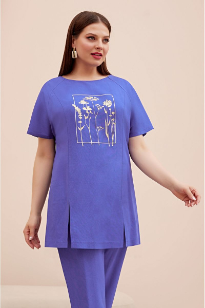 Комплект блуза и брюки из льна с авторским принтом Lissana 4753 - фото 2