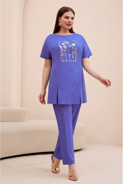 Комплект блуза и брюки из льна с авторским принтом Lissana 4753 - фото 1
