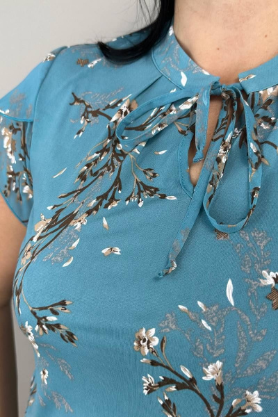 Летняя блуза из вискозы и шифона с коротким рукавом LindaLux 1-378/1 голубая_сакура - фото 4