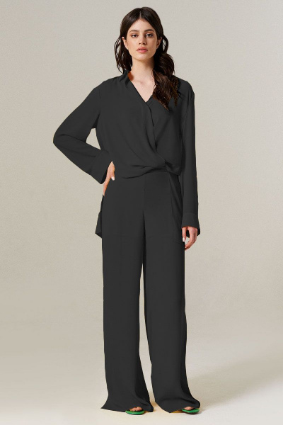 Летние женские брюки из текстиля с высокой посадкой Панда 149360w черный - фото 1