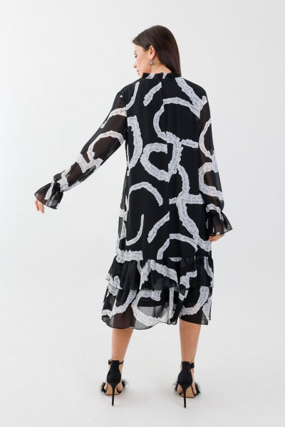 Платье шифоновое трапеция длиной ниже колена Anelli 1332 черное_сердце - фото 3