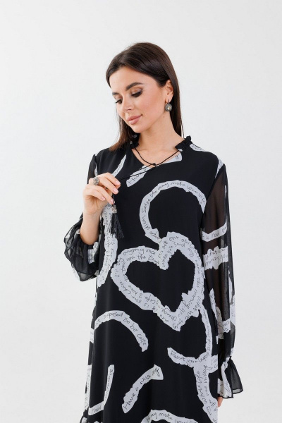 Платье шифоновое трапеция длиной ниже колена Anelli 1332 черное_сердце - фото 2