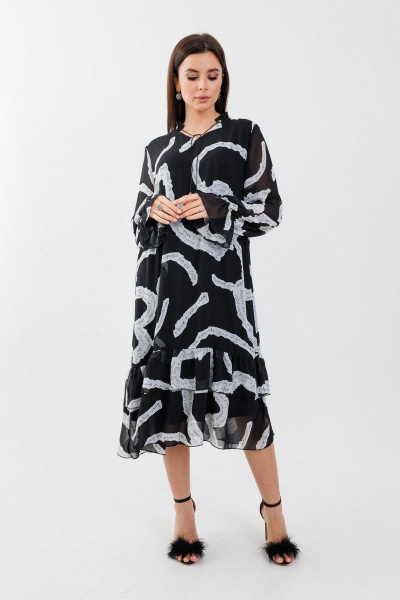 Платье шифоновое трапеция длиной ниже колена Anelli 1332 черное_сердце - фото 1