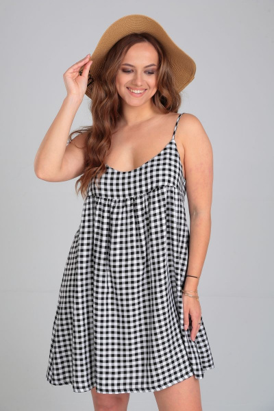 Летний сарафан в черно-белую клетку с глубоким вырезом и открытой спиной Michel chic 2129 черно-белый - фото 1
