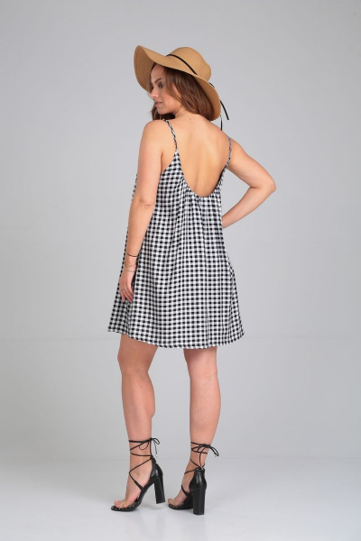 Летний сарафан в черно-белую клетку с глубоким вырезом и открытой спиной Michel chic 2129 черно-белый - фото 5