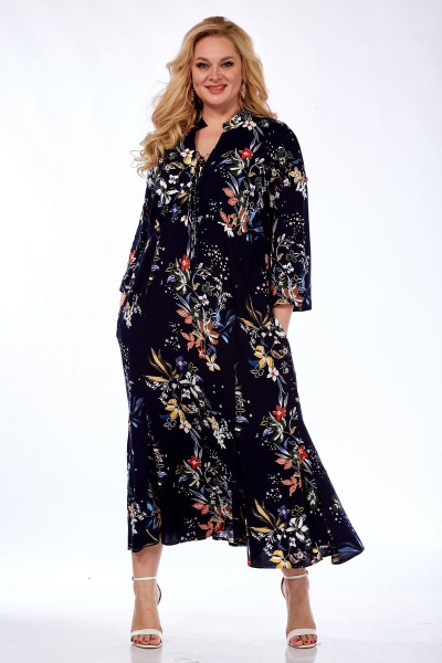 Длинное платье с принтом и карманами из натуральной вискозы Celentano lite 5001.2 темно-синий - фото 9
