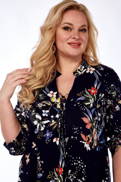 Длинное платье с принтом и карманами из натуральной вискозы Celentano lite 5001.2 темно-синий - фото 7