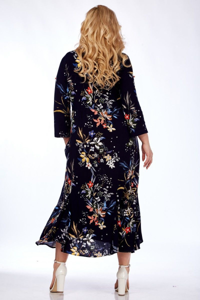Длинное платье с принтом и карманами из натуральной вискозы Celentano lite 5001.2 темно-синий - фото 4