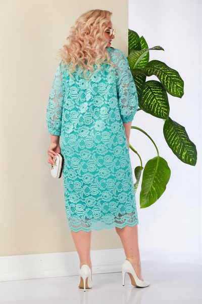 Платье кружевное прямого силуэта с регланом и резинками Anastasia 977 бирюза - фото 10