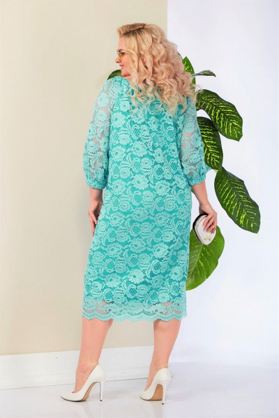 Платье кружевное прямого силуэта с регланом и резинками Anastasia 977 бирюза - фото 9