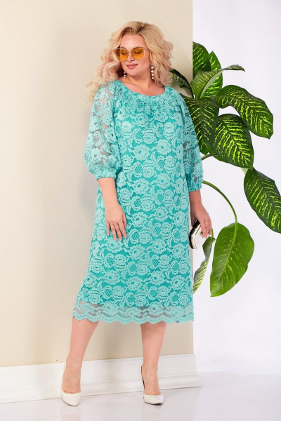 Платье кружевное прямого силуэта с регланом и резинками Anastasia 977 бирюза - фото 3