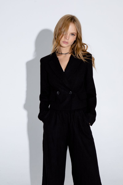 Льняной костюм-двойка с укороченным жакетом и широкими брюками PiRS 4548 - фото 2