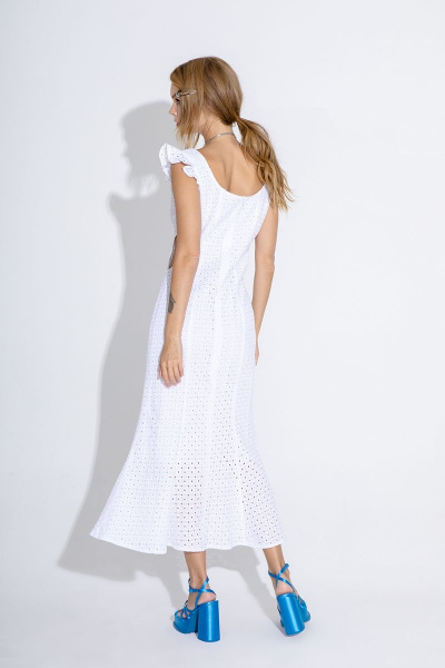 Миди-платье из хлопкового ришелье на высокой талии PiRS 4580 белый - фото 6