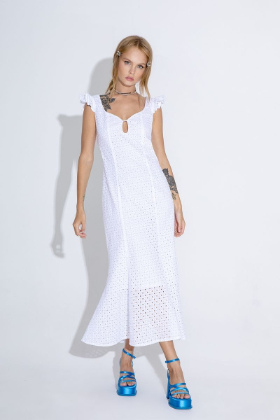 Миди-платье из хлопкового ришелье на высокой талии PiRS 4580 белый - фото 1