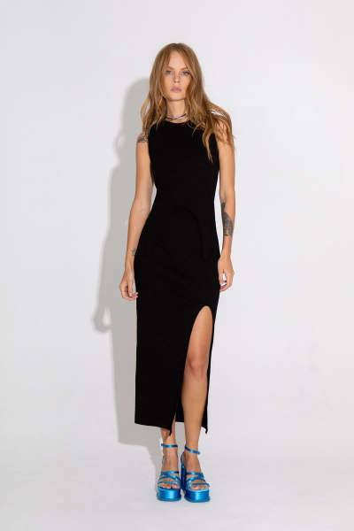 Облегающее трикотажное платье с высоким разрезом и без застежки PiRS 4583 черный - фото 1