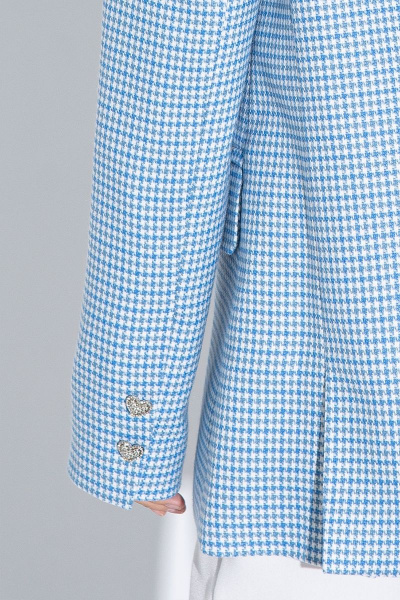 Клеточный жакет и брюки-палаццо из хлопка и текстиля PiRS 4584 голубой+белый - фото 5
