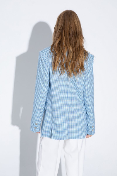 Клеточный жакет и брюки-палаццо из хлопка и текстиля PiRS 4584 голубой+белый - фото 4
