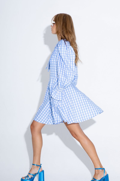 Мини-платье в клетку с пышными рукавами и карманами PiRS 4627 - фото 6