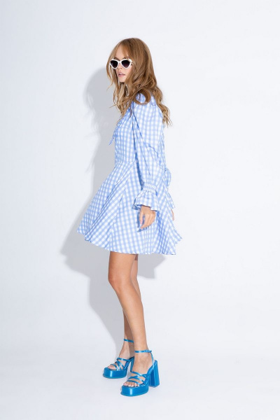 Мини-платье в клетку с пышными рукавами и карманами PiRS 4627 - фото 5