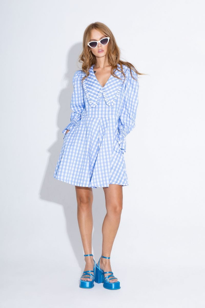 Мини-платье в клетку с пышными рукавами и карманами PiRS 4627 - фото 1