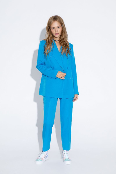 Голубые классические укороченные брюки из текстиля PiRS 4638 ярко-голубой - фото 4