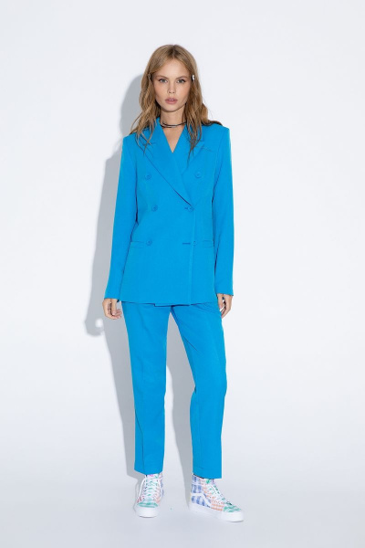 Голубые классические укороченные брюки из текстиля PiRS 4638 ярко-голубой - фото 1