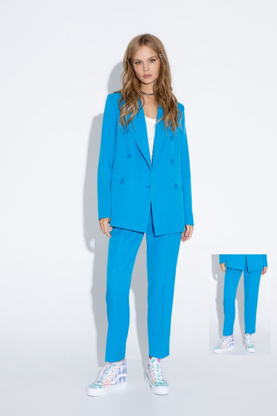 Голубые классические укороченные брюки из текстиля PiRS 4638 ярко-голубой - фото 2