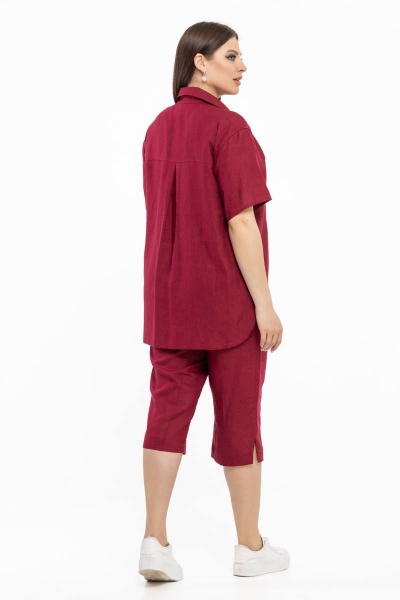 Летний леняной костюм рубашка и капри для жарких дней Avila 0933 марсала - фото 6