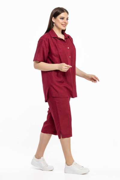 Летний леняной костюм рубашка и капри для жарких дней Avila 0933 марсала - фото 4