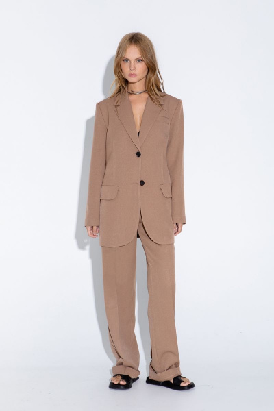 Бежевые прямые брюки из текстиля с высокой посадкой PiRS 4644 бежевый - фото 3