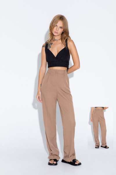 Бежевые прямые брюки из текстиля с высокой посадкой PiRS 4644 бежевый - фото 2