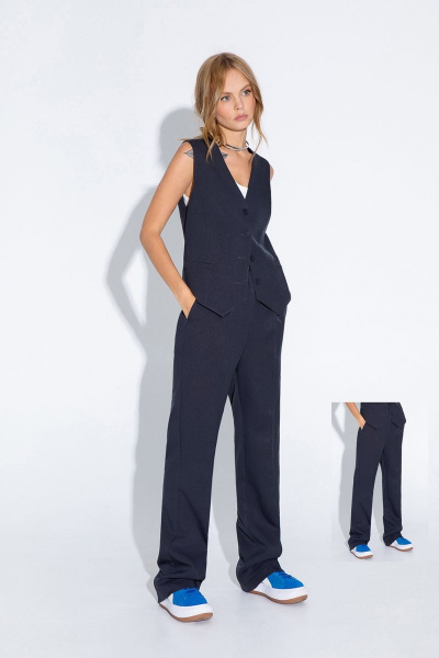 Классические прямые брюки из текстиля с высокой посадкой PiRS 4644 графит - фото 3