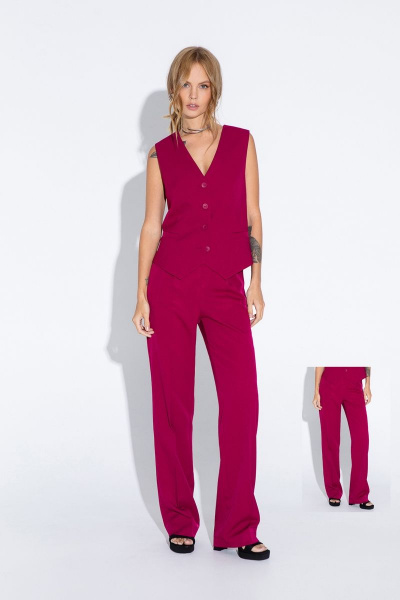 Брюки розовые прямые с высокой посадкой из текстиля PiRS 4644 ягодный - фото 2