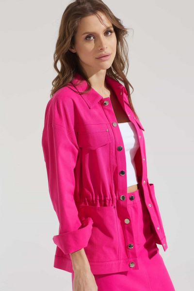 Розовый жакет и юбка из текстиля с хлопком для лета Motif 2146f - фото 4