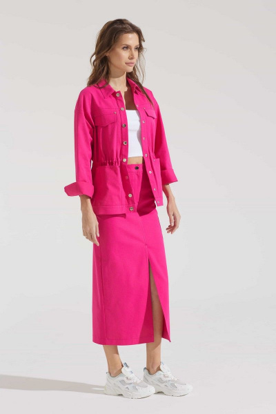 Розовый жакет и юбка из текстиля с хлопком для лета Motif 2146f - фото 3