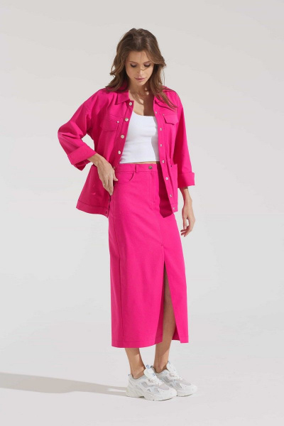 Розовый жакет и юбка из текстиля с хлопком для лета Motif 2146f - фото 1