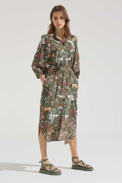 Платье зеленое летнее из вискозы и текстиля Motif 1704 - фото 1