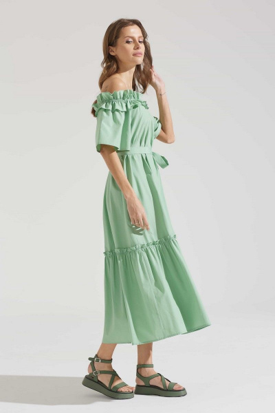 Платье зеленое летнее из хлопка и текстиля Motif 1724m - фото 9