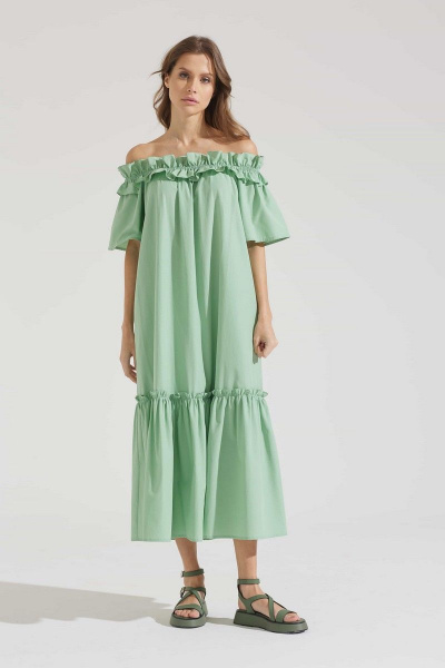 Платье зеленое летнее из хлопка и текстиля Motif 1724m - фото 8