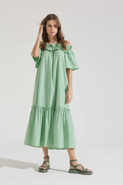 Платье зеленое летнее из хлопка и текстиля Motif 1724m - фото 5