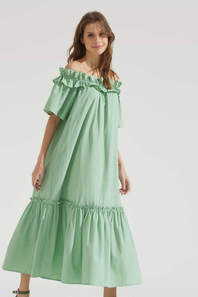 Платье зеленое летнее из хлопка и текстиля Motif 1724m - фото 2